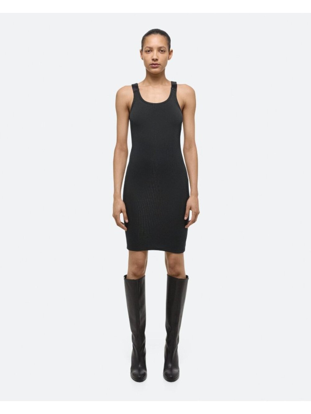 NWT Helmut Lang Seatbelt Tank Dress Bodycon Modal Rib Black Minimalist MEDIUM